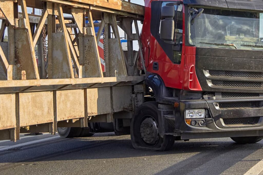 A tire blowout from a truck caused an accident on the road