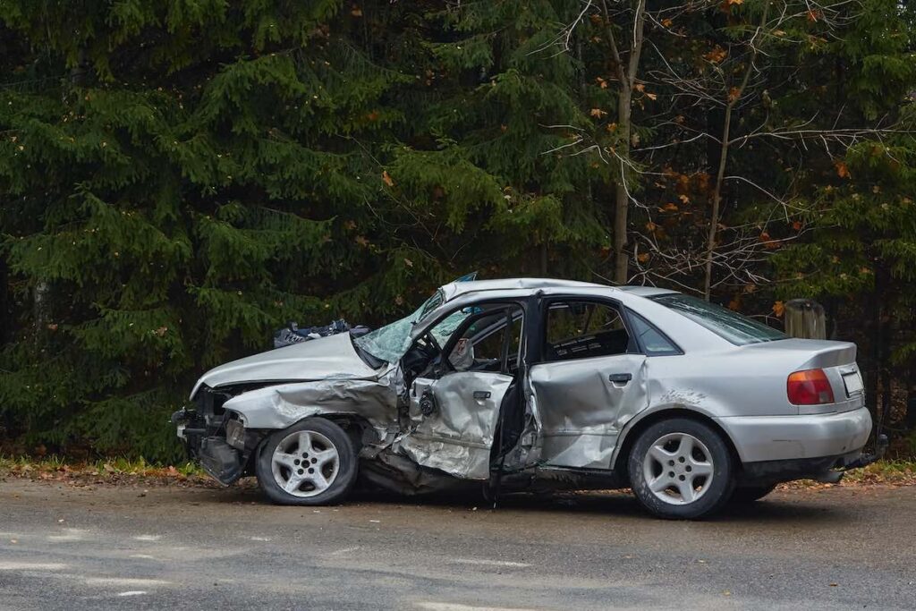 Car after accident on a road