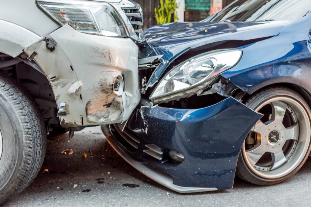 Car crash from car accident on the road