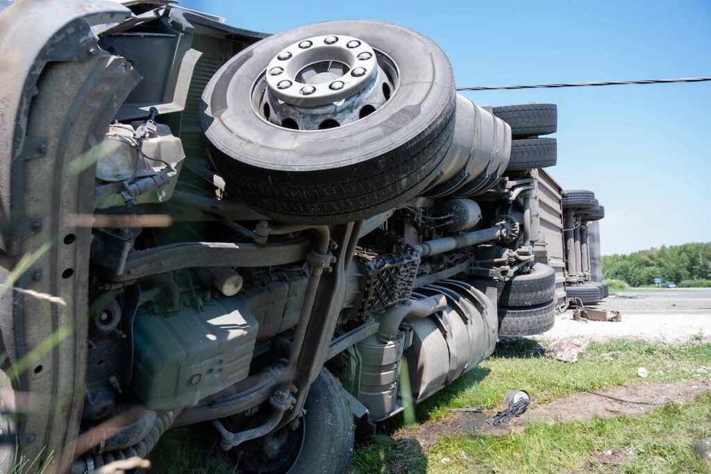 Truck rollover accident on the highway