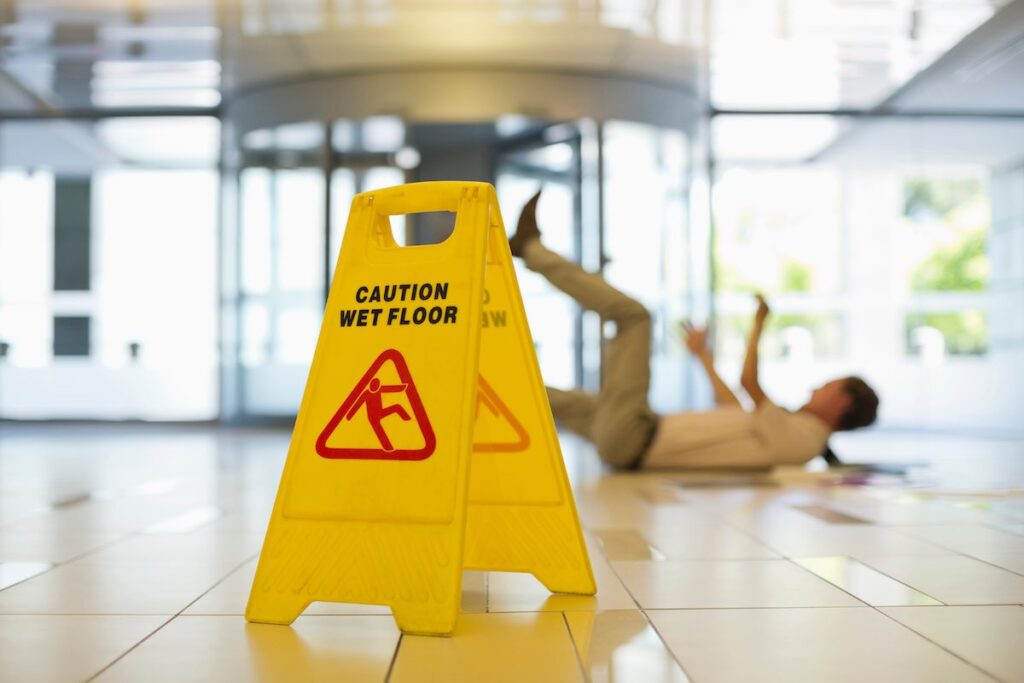 Man slipped on a wet floor