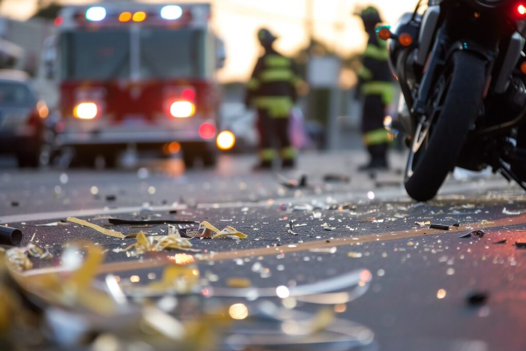 Close up of broken glasses due to a motorcycle accident in New York