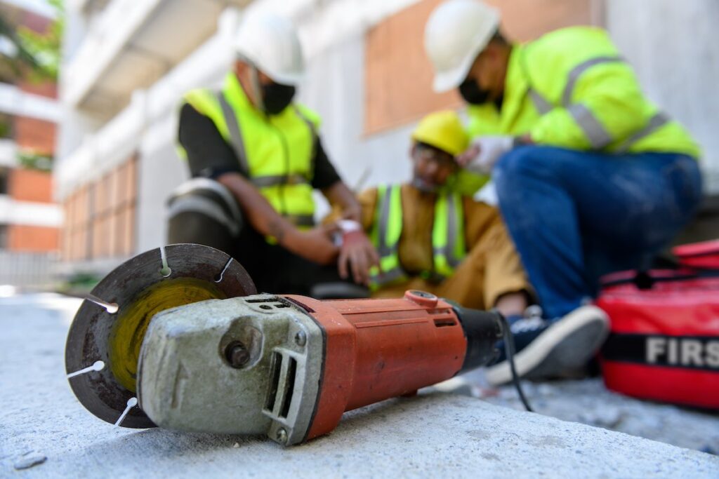 Accident at work and negligence with first aid team support at construction site in California